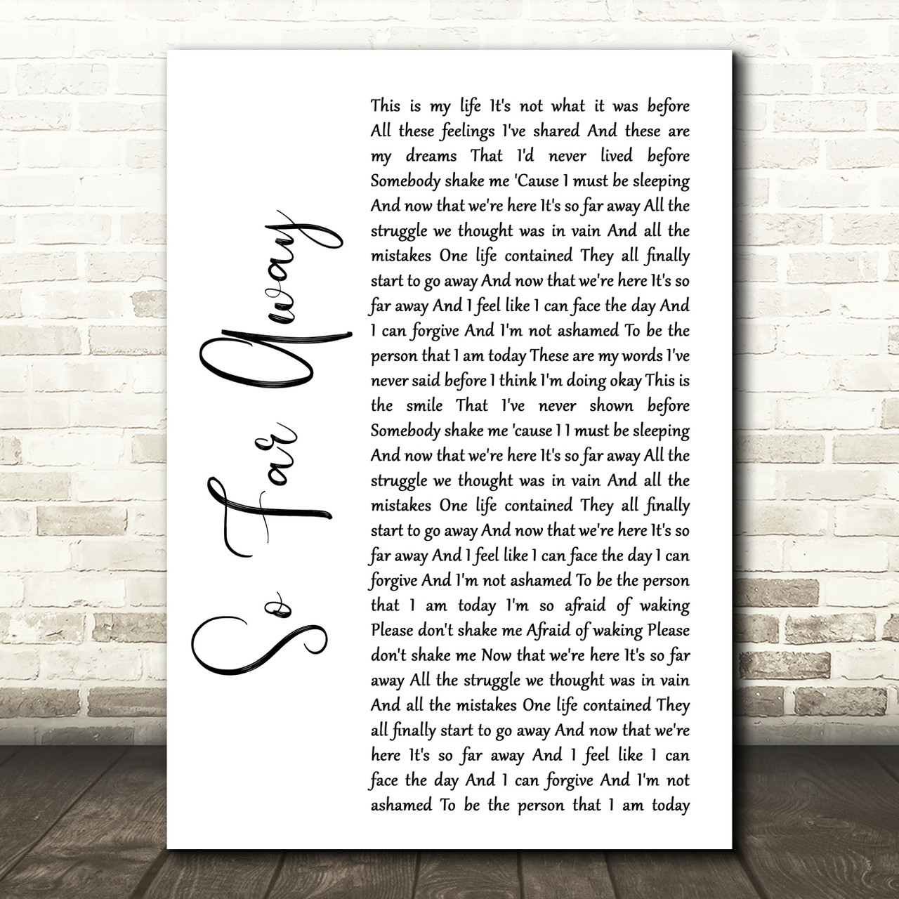 Staind So Far Away White Script Song Lyric Quote Music Poster