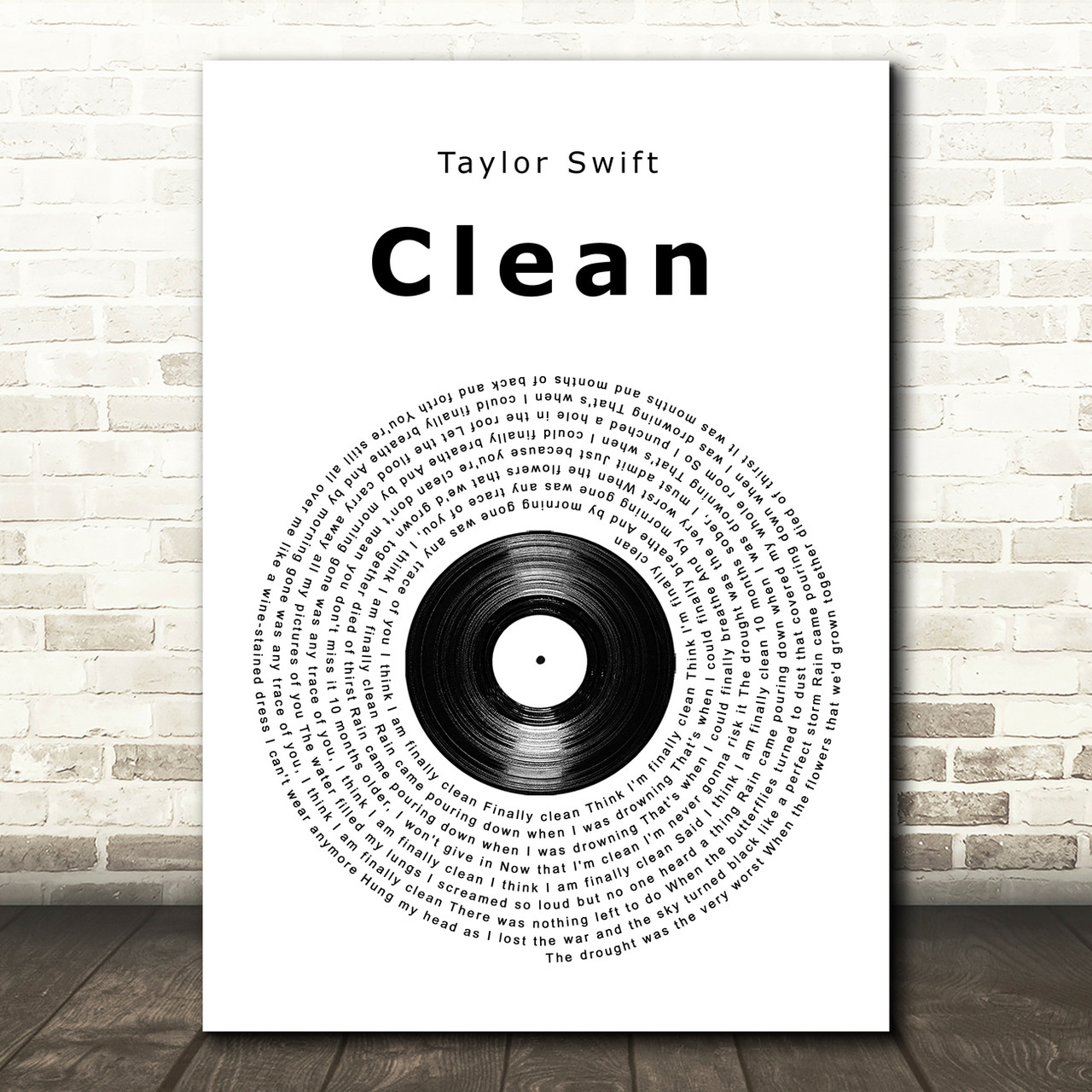 Taylor Swift Clean Vinyl Record Song Lyric Quote Music Poster
