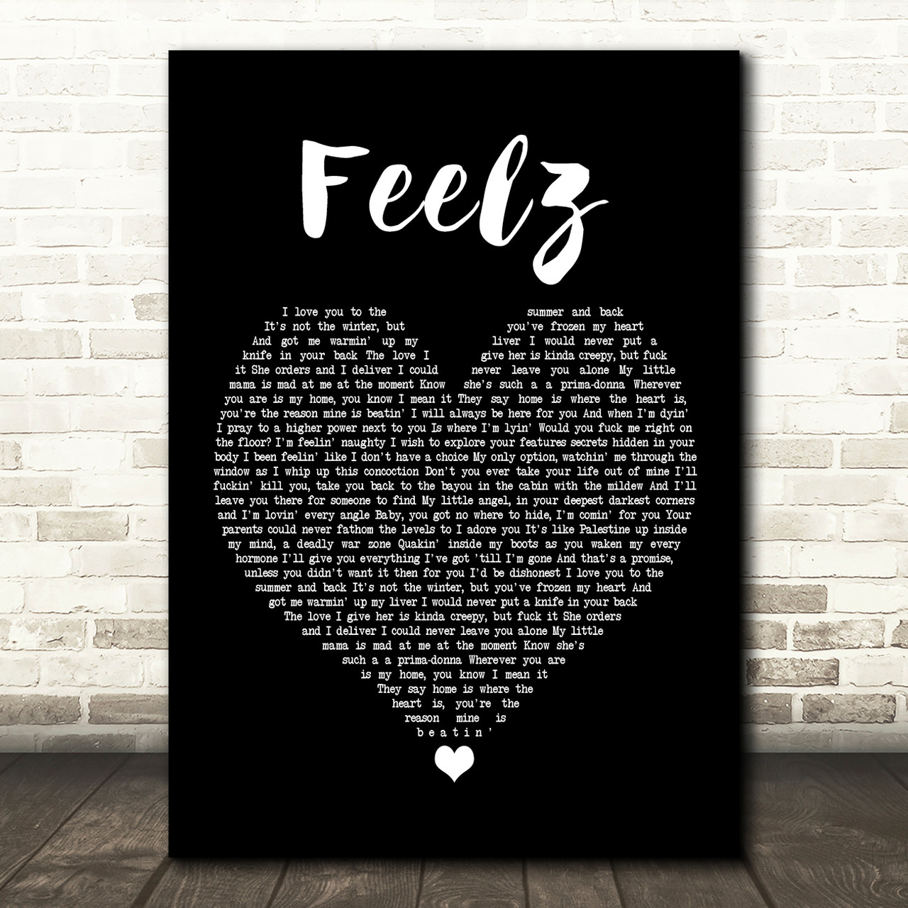 Lil Peep Feelz Black Heart Song Lyric Wall Art Print - Red Heart Print