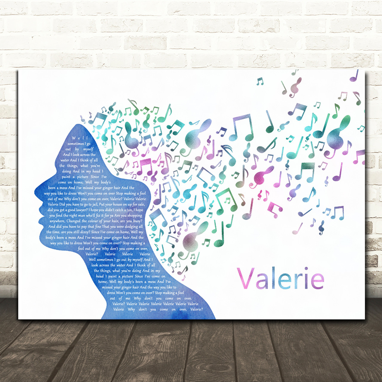 Amy Winehouse Valerie Colourful Music Note Hair Song Lyric Wall