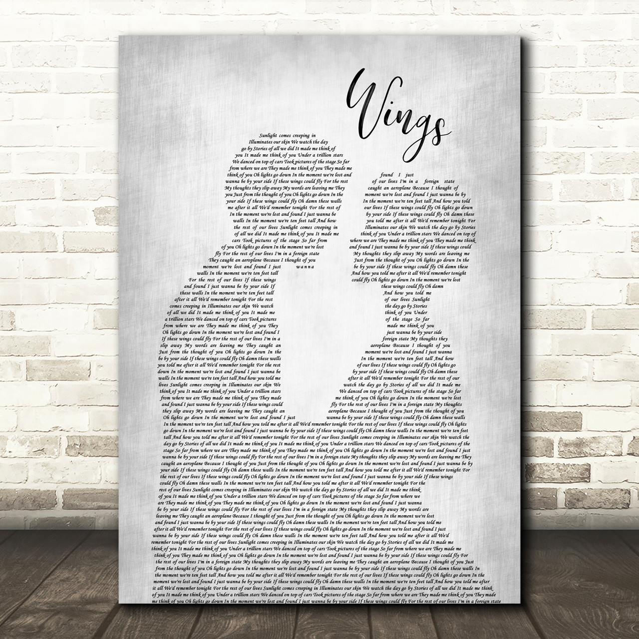 Bride　Lady　Print　Art　Birdy　Red　Heart　Wings　Song　Grey　Man　Wall　Groom　Wedding　Lyric　Print