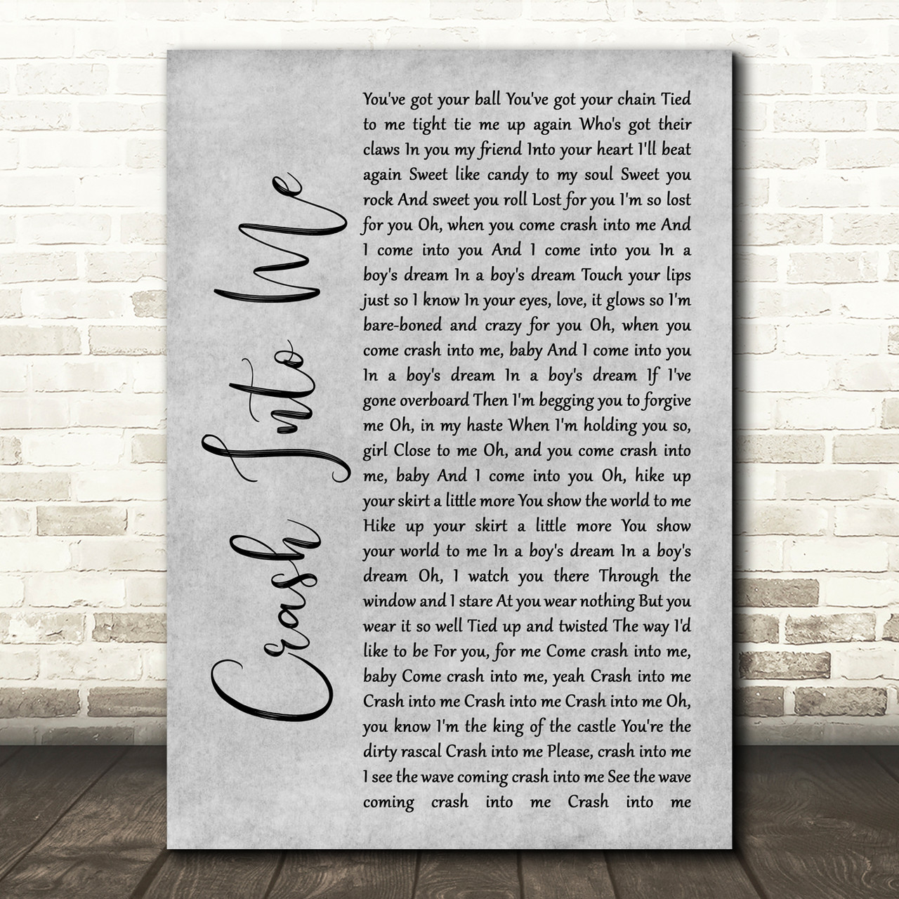 Dave Matthews Band Crash Into Me Grey Rustic Script Song Lyric Wall Art Print Red Heart Print - crash game roblox script