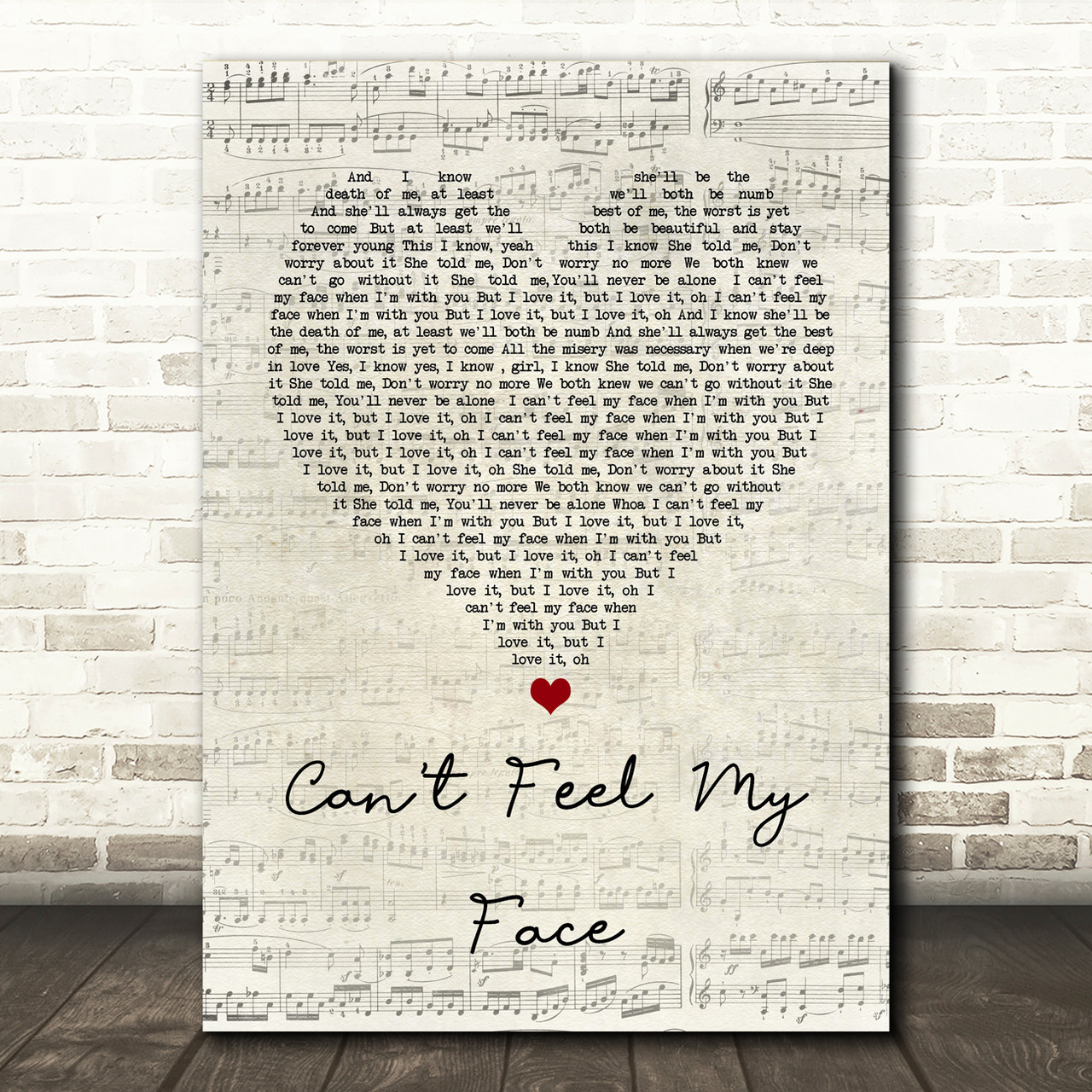 The Weeknd Can't Feel My Face Script Heart Song Lyric Wall Art Print - Red  Heart Print