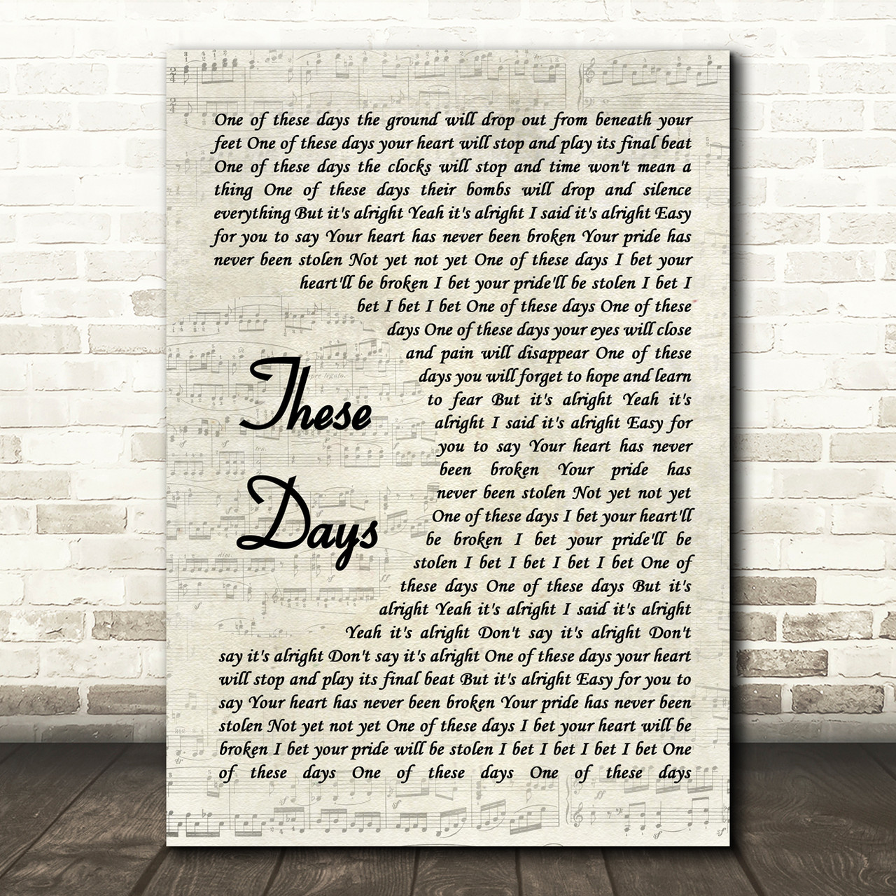 Foo Fighters These Days Vintage Script Song Lyric Wall Art Print - Red  Heart Print