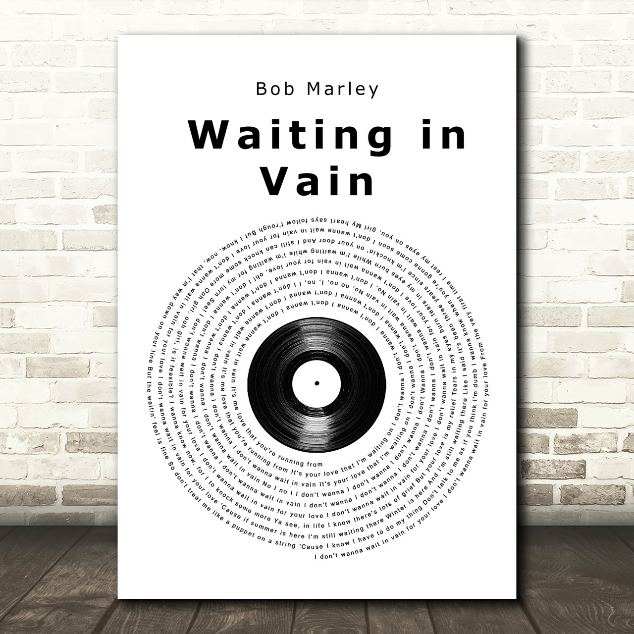 Bob Marley Waiting in Vain Vinyl Record Song Lyric Wall Art Print