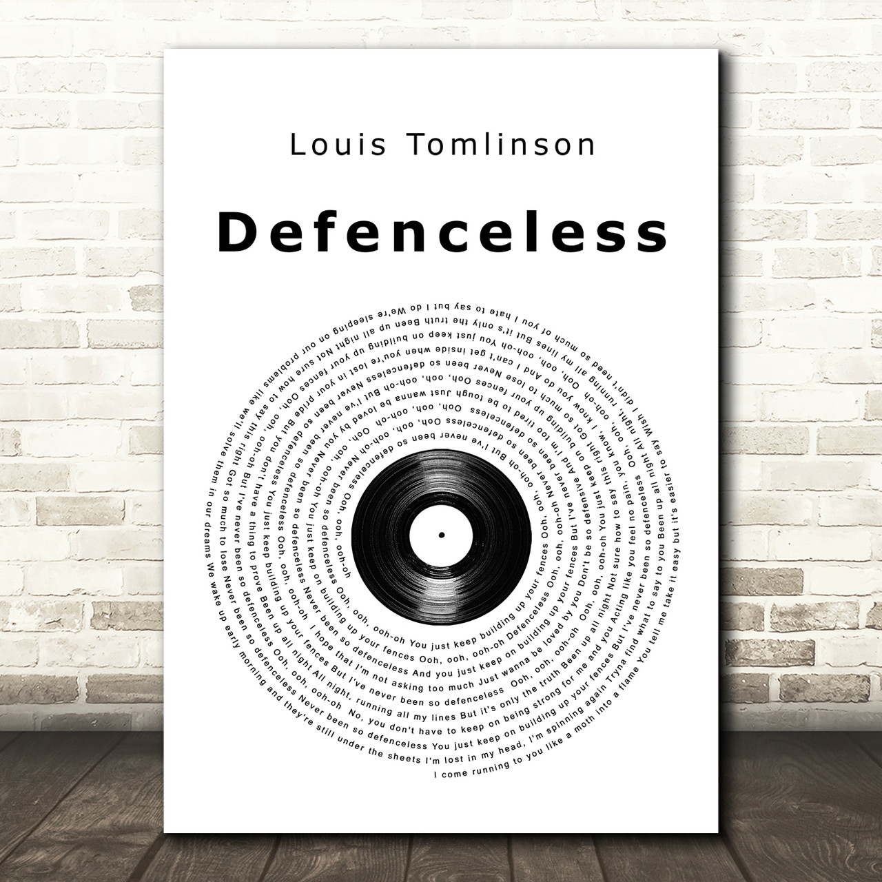 Louis Tomlinson Defenceless Vinyl Record Song Lyric Wall Art Print - Red  Heart Print