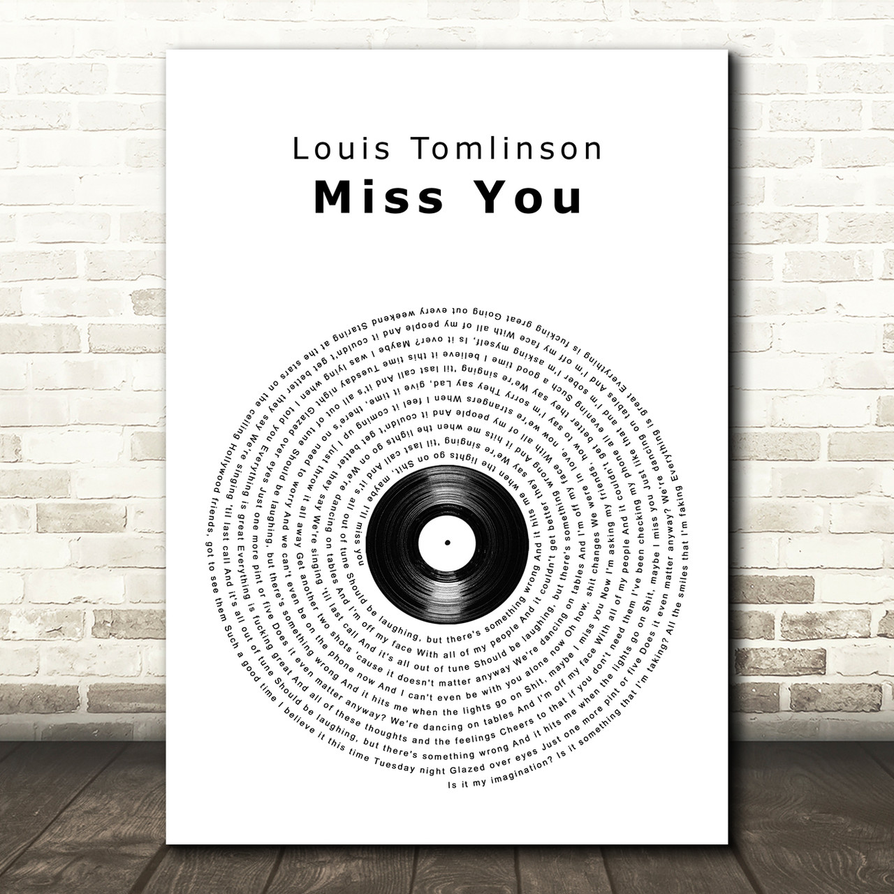 Louis Tomlinson Miss You Vinyl Record Song Lyric Wall Art Print