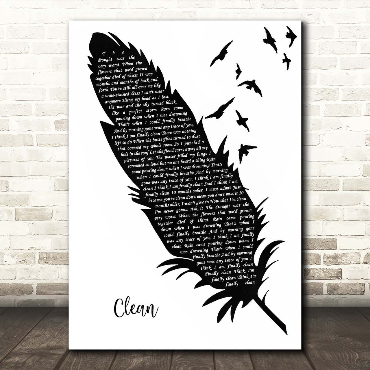 Taylor Swift Clean Black White Feather Birds Song Lyric Print