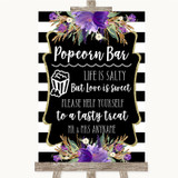 Black & White Stripes Purple Popcorn Bar Personalized Wedding Sign