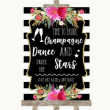 Black & White Stripes Pink Drink Champagne Dance Stars Personalized Wedding Sign