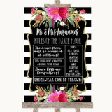 Black & White Stripes Pink Rules Of The Dance Floor Personalized Wedding Sign