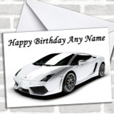 White Lamborghini Gallardo Personalized Birthday Card