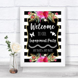 Black & White Stripes Pink Welcome To Our Engagement Party Wedding Sign