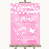 Baby Pink Watercolour Lights Signing Frame Guestbook Personalized Wedding Sign