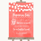 Coral Watercolour Lights Popcorn Bar Personalized Wedding Sign