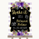 Gold & Purple Stripes Polaroid Picture Personalized Wedding Sign