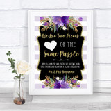 Gold & Purple Stripes Puzzle Piece Guest Book Personalized Wedding Sign