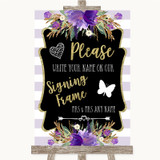 Gold & Purple Stripes Signing Frame Guestbook Personalized Wedding Sign