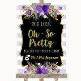 Gold & Purple Stripes Toilet Get Out & Dance Personalized Wedding Sign