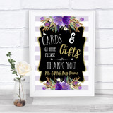 Gold & Purple Stripes Cards & Gifts Table Personalized Wedding Sign