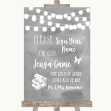 Grey Watercolour Lights Jenga Guest Book Personalized Wedding Sign