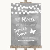 Grey Watercolour Lights Signing Frame Guestbook Personalized Wedding Sign