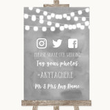 Grey Watercolour Lights Social Media Hashtag Photos Personalized Wedding Sign