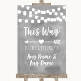 Grey Watercolour Lights This Way Arrow Left Personalized Wedding Sign