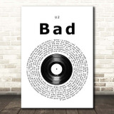 U2 Bad Vinyl Record Song Lyric Print