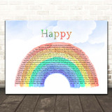 Pharrell Williams Happy Watercolour Rainbow & Clouds Song Lyric Print