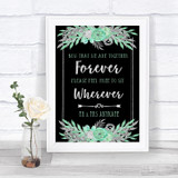 Black Mint Green & Silver Informal No Seating Plan Personalized Wedding Sign