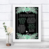 Black Mint Green & Silver Romantic Vows Personalized Wedding Sign