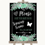 Black Mint Green & Silver Signing Frame Guestbook Personalized Wedding Sign