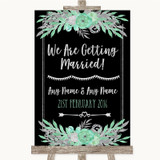 Black Mint Green & Silver We Are Getting Married Personalized Wedding Sign