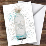 WaterColor Splatter Blue Isle Gin Bottle Personalized Birthday Card