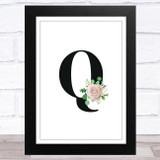 Initial Letter Q With Flowers Wall Art Print