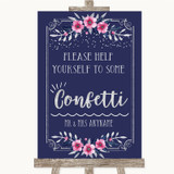 Navy Blue Pink & Silver Take Some Confetti Personalized Wedding Sign