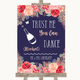 Navy Blue Blush Rose Gold Alcohol Says You Can Dance Personalized Wedding Sign