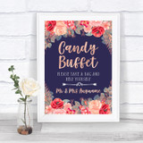 Navy Blue Blush Rose Gold Candy Buffet Personalized Wedding Sign