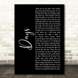 The Kinks Days Black Script Song Lyric Music Art Print