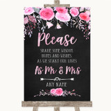 Chalk Style Watercolour Pink Floral Share Your Wishes Personalized Wedding Sign