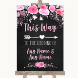 Chalk Style Watercolour Pink Floral This Way Arrow Right Wedding Sign