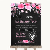 Chalk Style Watercolour Pink Floral Wishing Tree Personalized Wedding Sign