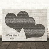 The Beatles All You Need Is Love Landscape Music Script Two Hearts Song Lyric Music Art Print