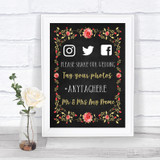 Chalk Style Blush Pink Rose & Gold Social Media Hashtag Photos Wedding Sign