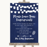 Navy Blue Watercolour Lights Fingerprint Guestbook Personalized Wedding Sign