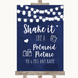 Navy Blue Watercolour Lights Polaroid Picture Personalized Wedding Sign