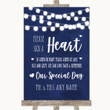 Navy Blue Watercolour Lights Sign a Heart Personalized Wedding Sign