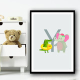 Animal Collection Letter Y Children's Kids Wall Art Print