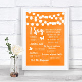 Orange Watercolour Lights I Spy Disposable Camera Personalized Wedding Sign